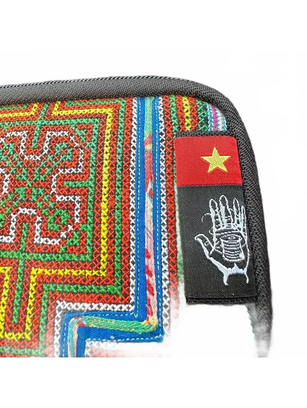 Ethnotek Multicolor Patterned Zip Wallet with Hand Embroidery